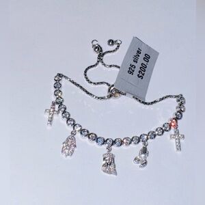 Cross Bolo Bracelet |14k White Gold Vermeil | Swarovski | Adjustable Faith Gift